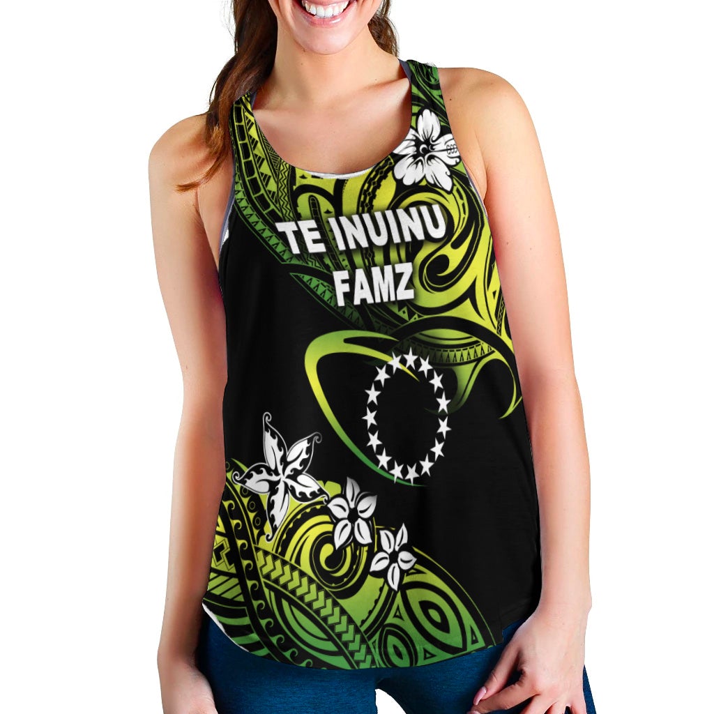 TE INUINU FAMZ Cook Islands Rugby Women Racerback Tank Unique Vibes Green LT8 - Wonder Print Shop