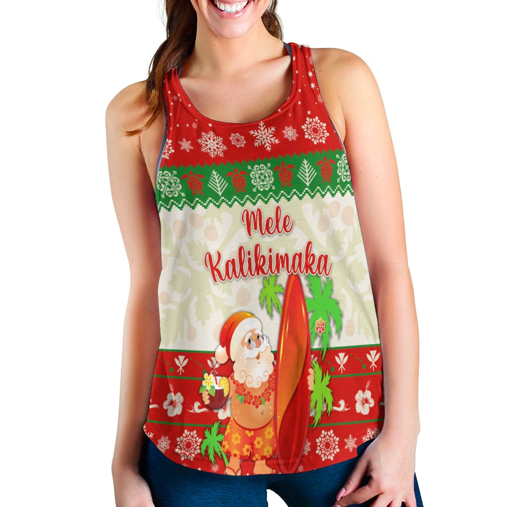 Hawaii Christmas Women Racerback Tank Santa Claus Surfing Simple Style - Beige Red LT8 - Wonder Print Shop