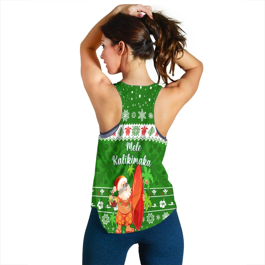 Hawaii Christmas Women Racerback Tank Santa Claus Surfing Simple Style - Green LT8 - Wonder Print Shop