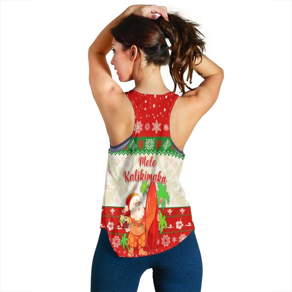Hawaii Christmas Women Racerback Tank Santa Claus Surfing Simple Style - Beige Red LT8 - Wonder Print Shop