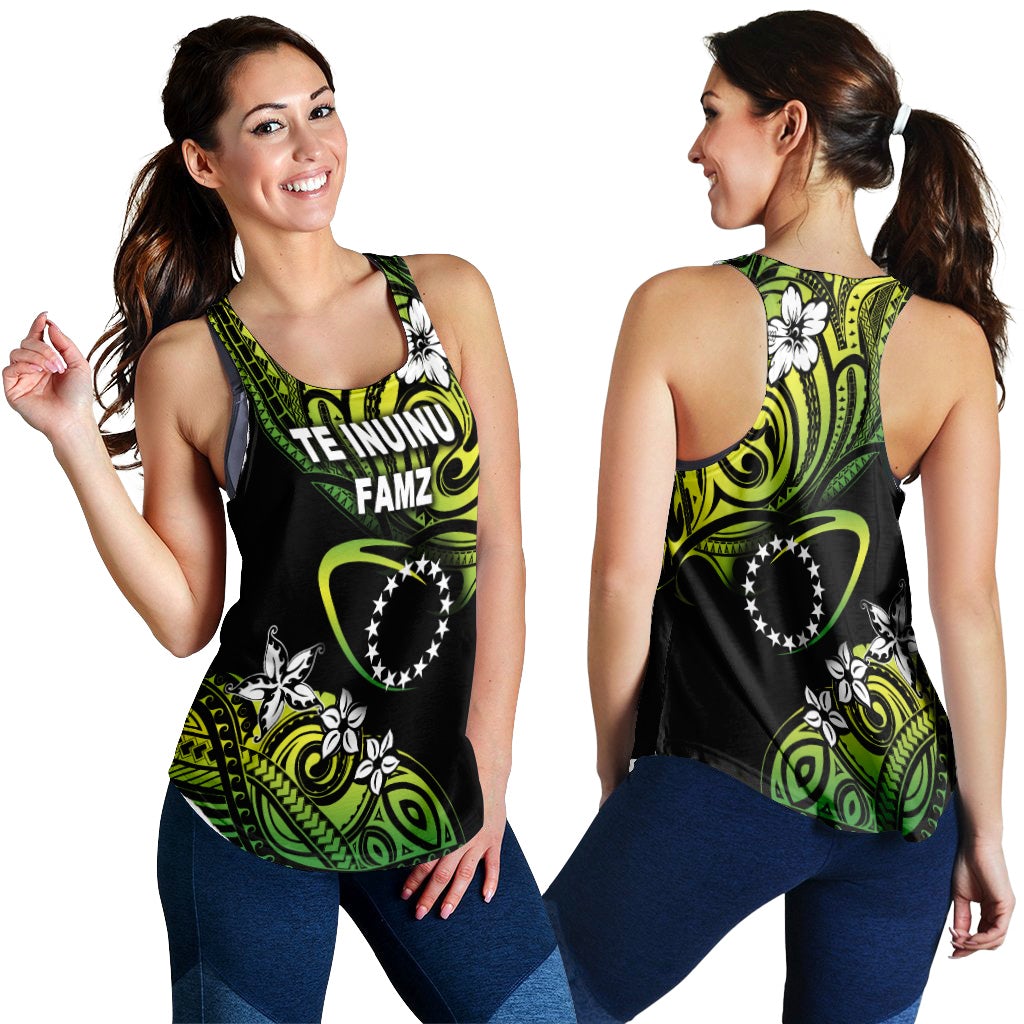TE INUINU FAMZ Cook Islands Rugby Women Racerback Tank Unique Vibes Green LT8 - Wonder Print Shop