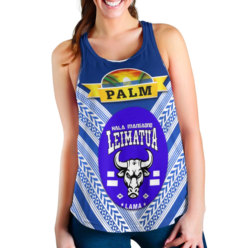 Mate Ma'a Tonga Women Racerback Tank Leimatu'a Bulls Creative Style Blue NO.1 LT8 - Wonder Print Shop