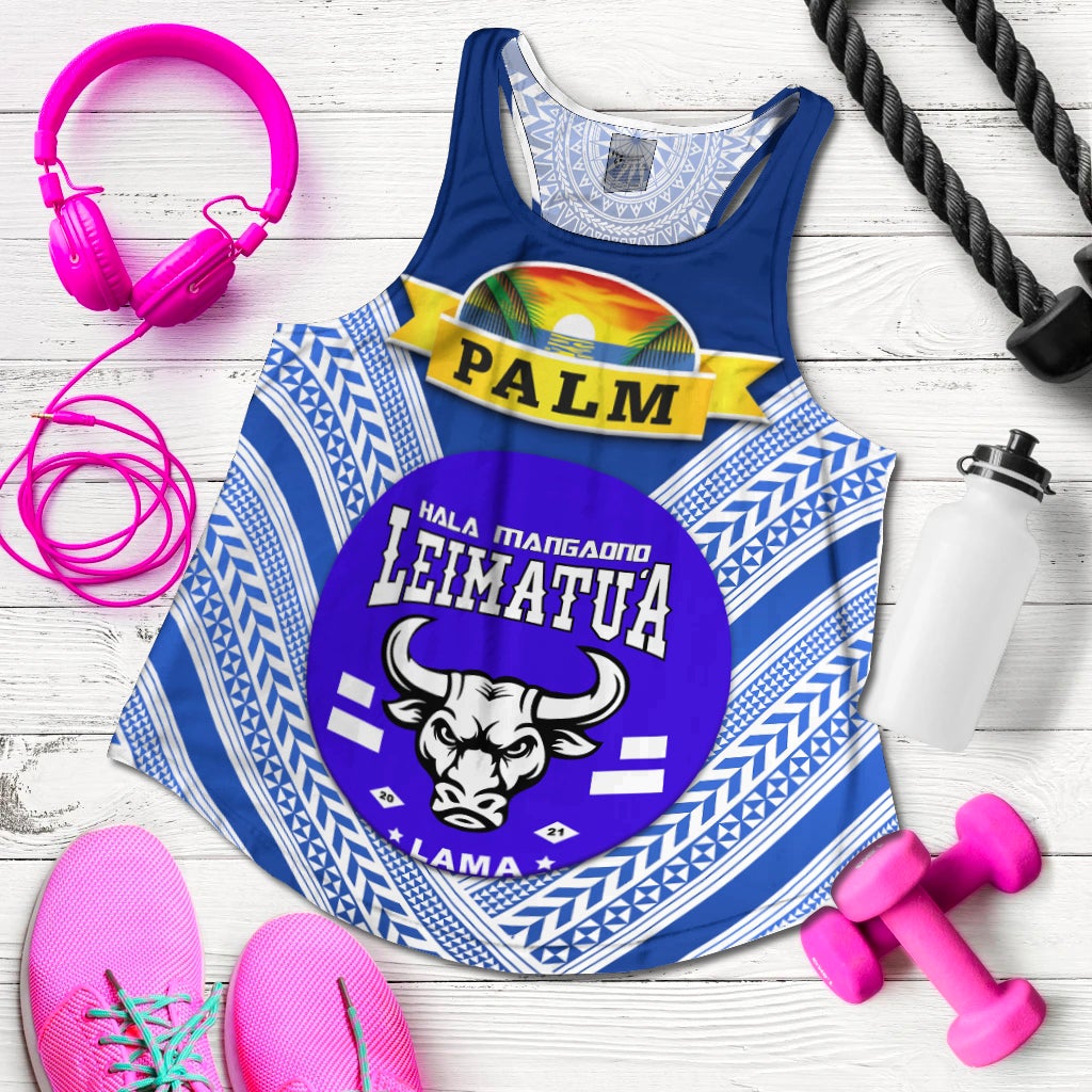 Mate Ma'a Tonga Women Racerback Tank Leimatu'a Bulls Creative Style Blue NO.1 LT8 - Wonder Print Shop