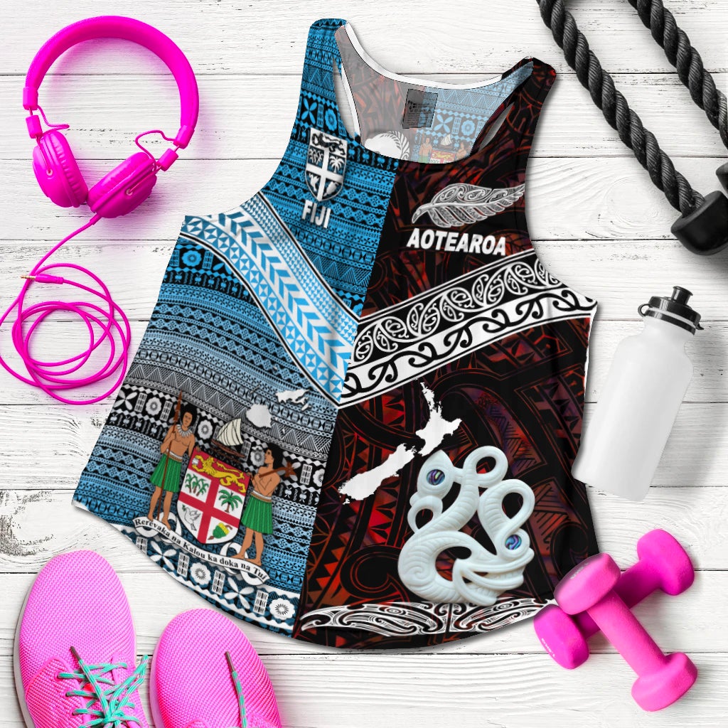 New Zealand Maori Aotearoa Fiji Tapa Together Women Racerback Tank Red LT8 - Wonder Print Shop