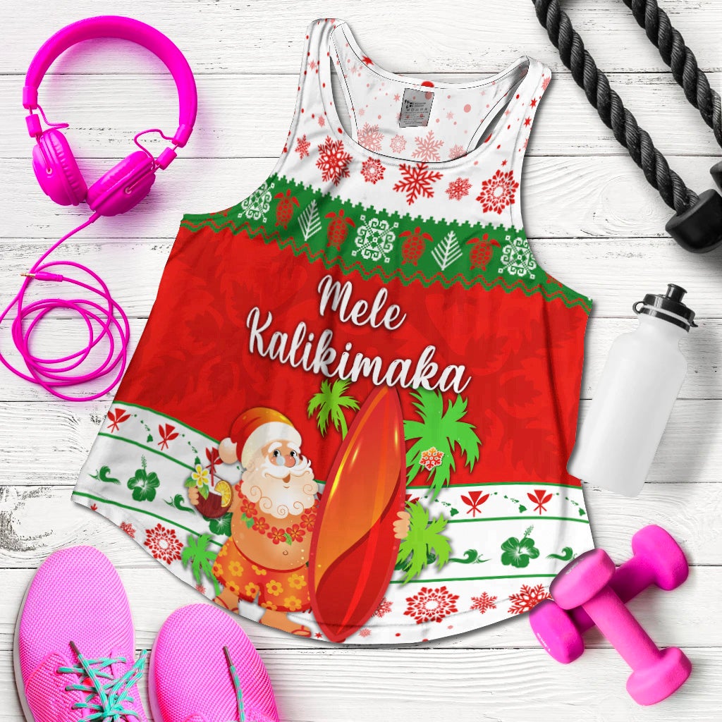 Hawaii Christmas Women Racerback Tank Santa Claus Surfing Simple Style - White LT8 - Wonder Print Shop