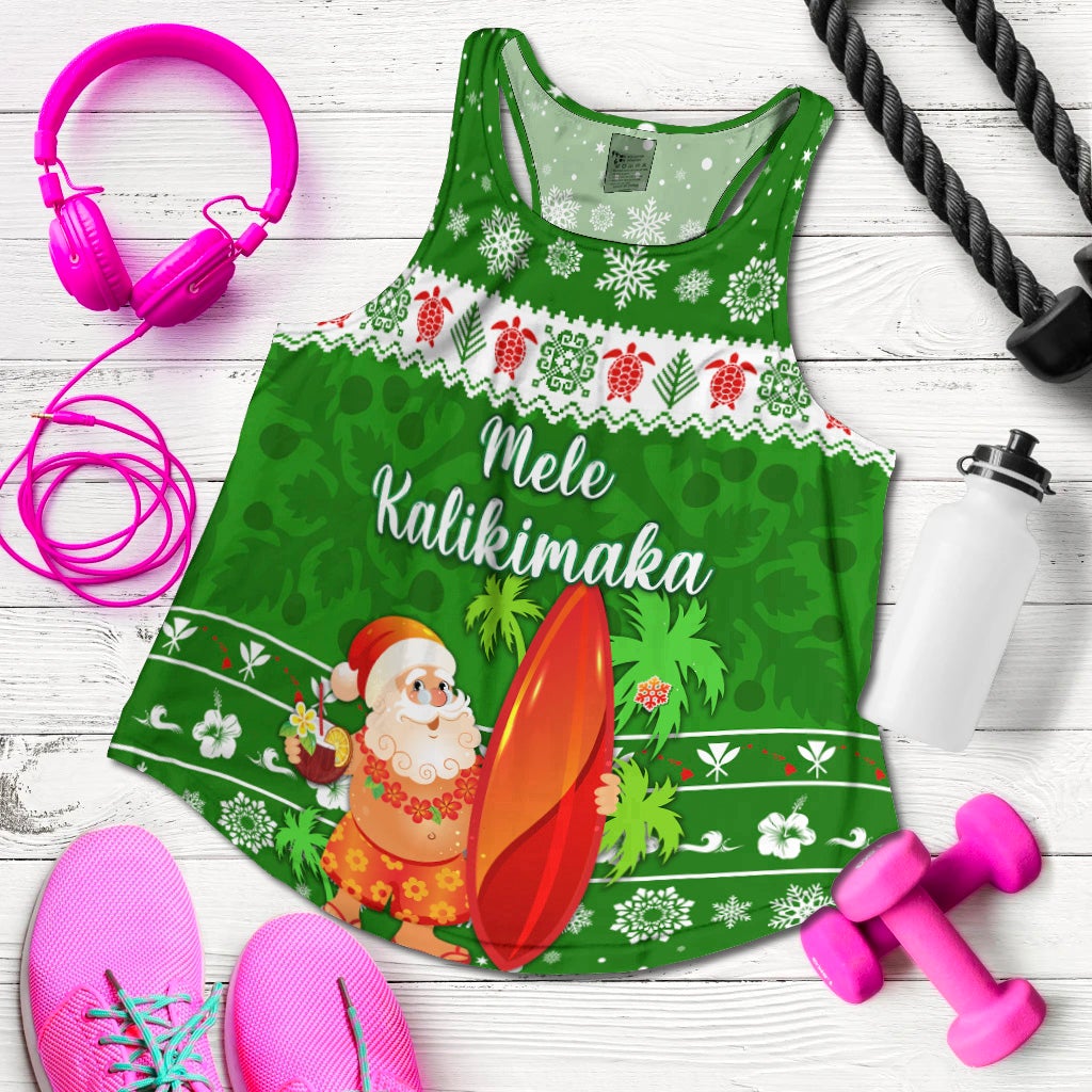 Hawaii Christmas Women Racerback Tank Santa Claus Surfing Simple Style - Green LT8 - Wonder Print Shop