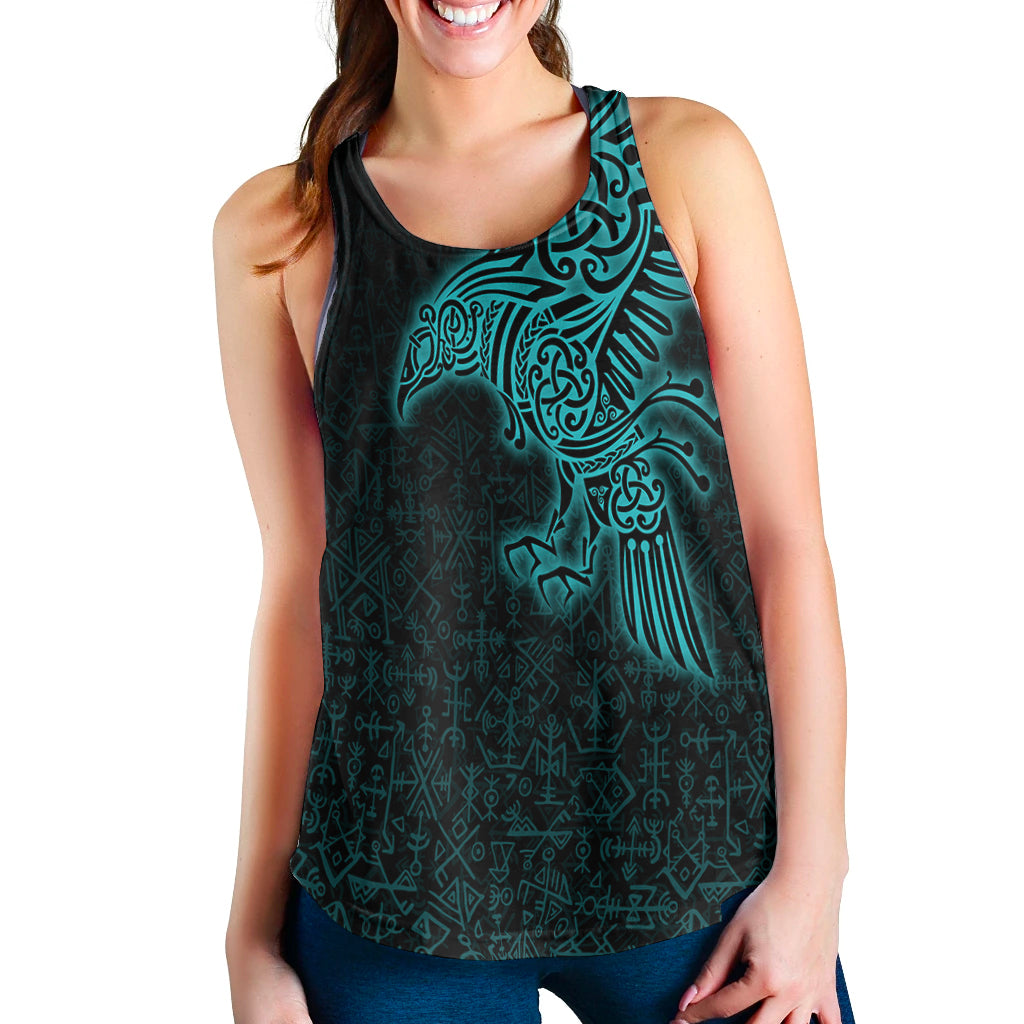 Viking Women's Racerback Tank Raven Mjolnir Yggdrasil Cyan RLT12 - Wonder Print Shop