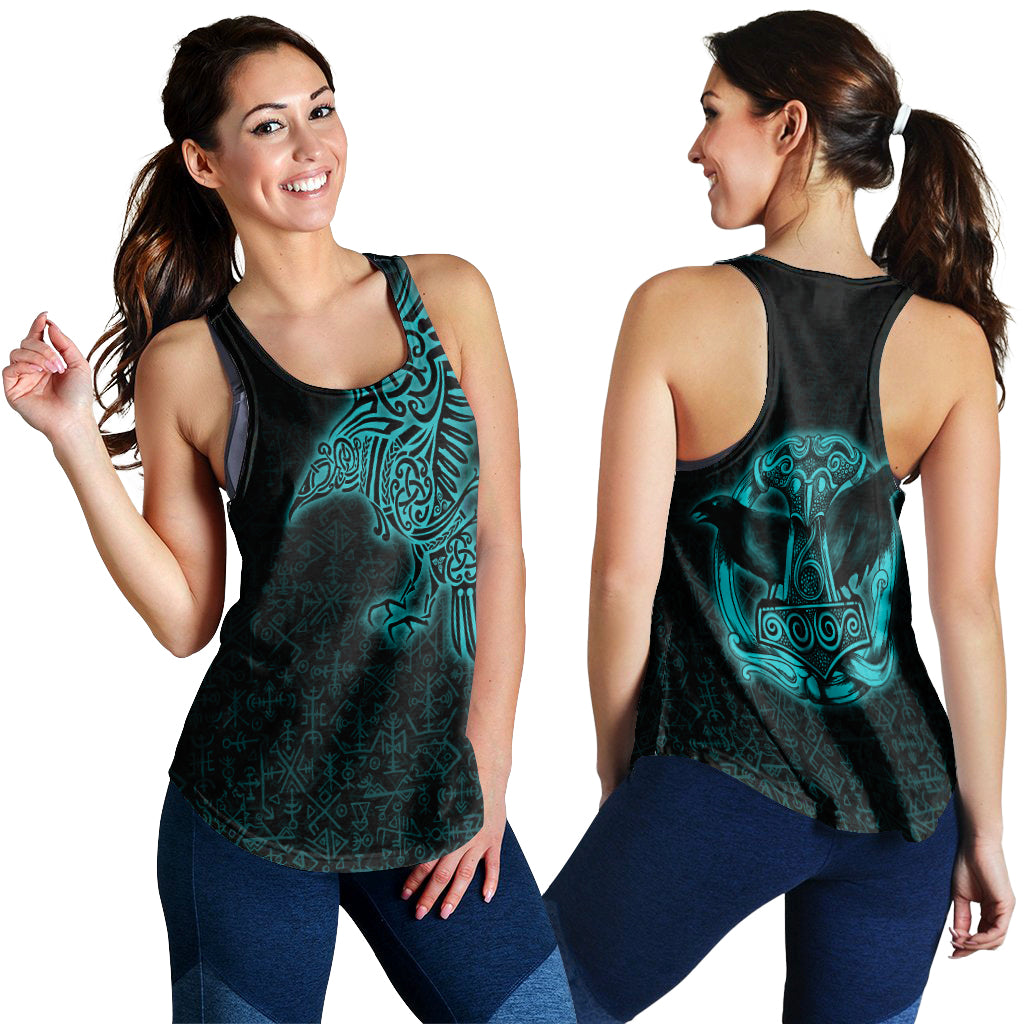 Viking Women's Racerback Tank Raven Mjolnir Yggdrasil Cyan RLT12 - Wonder Print Shop
