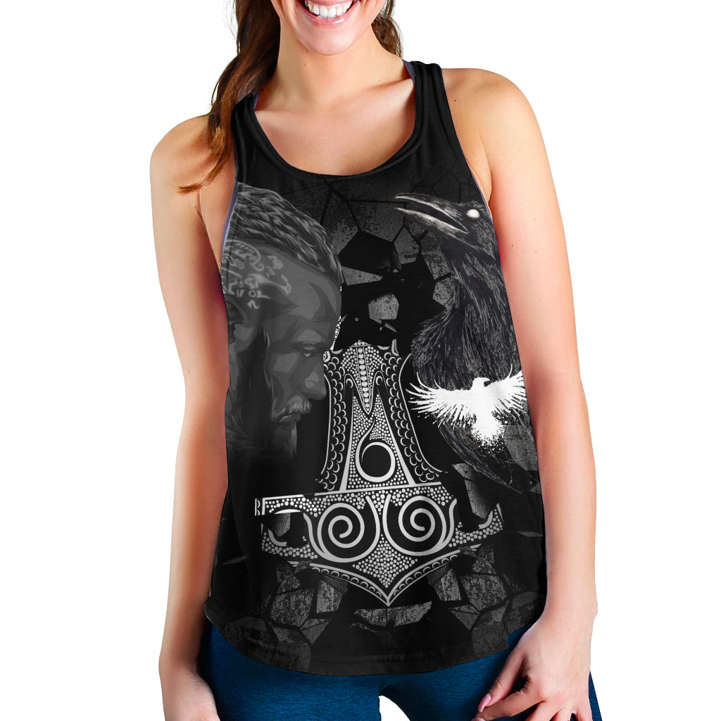 Viking Ragnar and Raven Style Mjolnir Women's Racerback Tank RLT12 - Wonder Print Shop