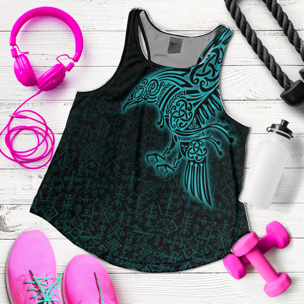 Viking Women's Racerback Tank Raven Mjolnir Yggdrasil Cyan RLT12 - Wonder Print Shop