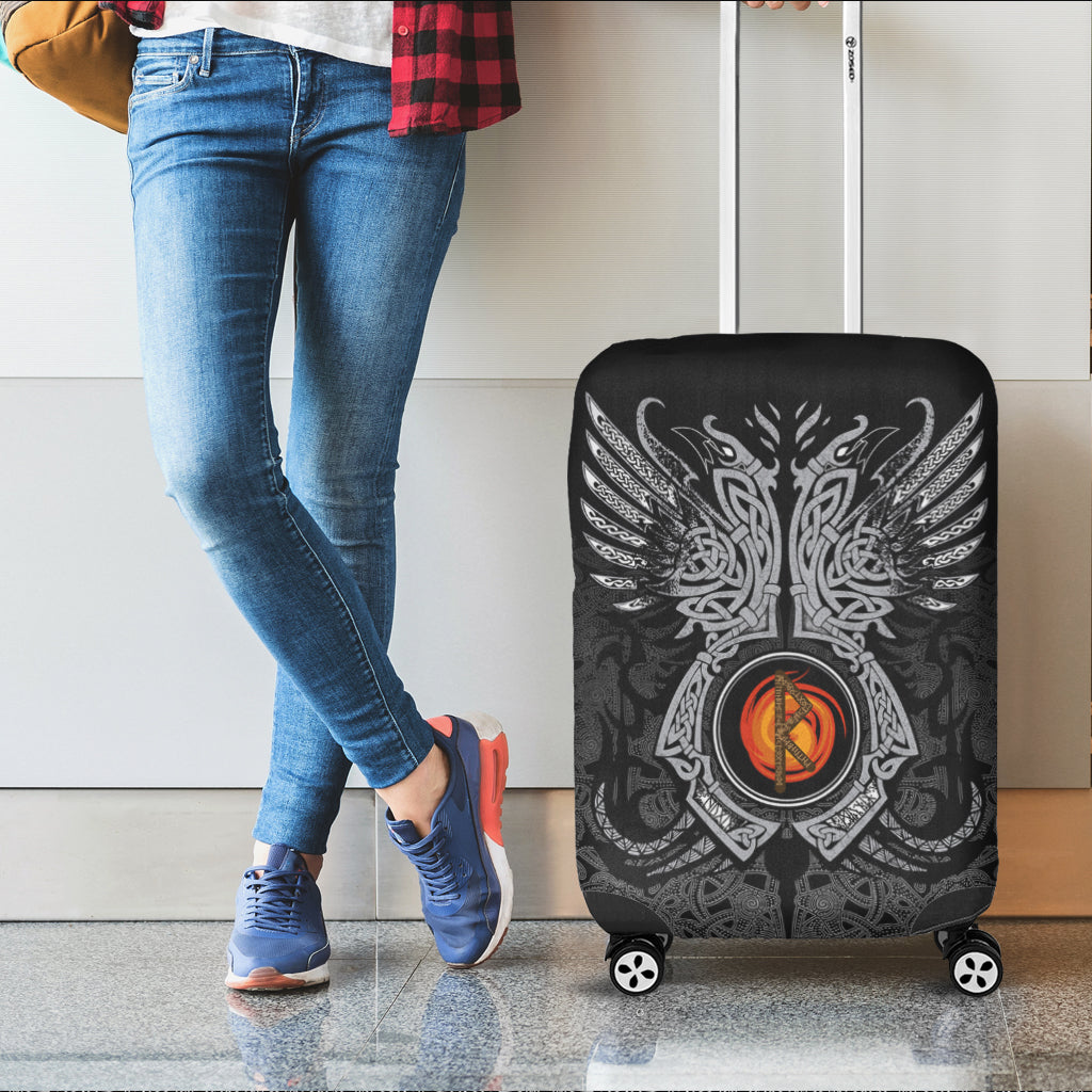 Viking Luggage Cover - Raido Rune, Raven Tattoo RLT12 - Wonder Print Shop