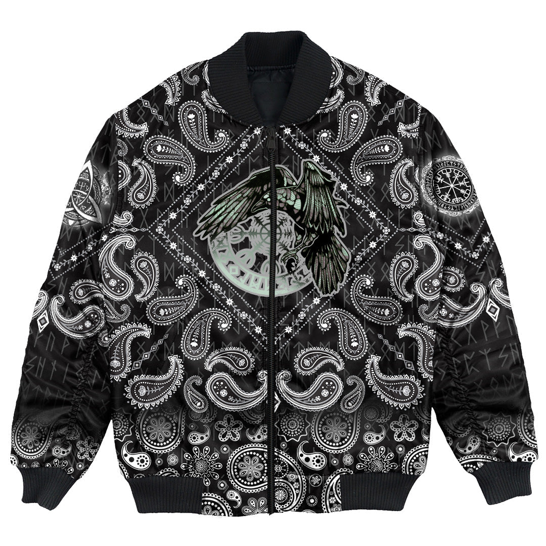 Viking Bomber Jacket Raven and Vegvisir with Bandana Paisley Style RLT12 - Wonder Print Shop