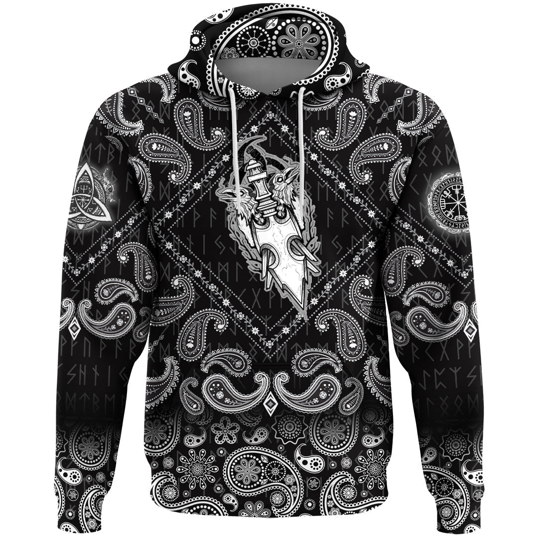 Viking Hoodie Raven Art Inspired Moves Drawn As A with Bandana Paisley Style RLT12 - Wonder Print Shop