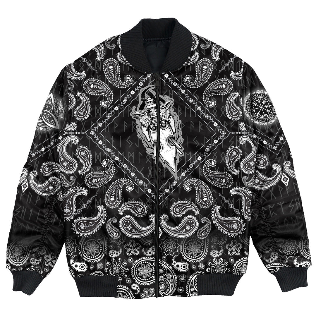 Viking Bomber Jacket Raven Art Inspired Moves Drawn As A with Bandana Paisley Style RLT12 - Wonder Print Shop