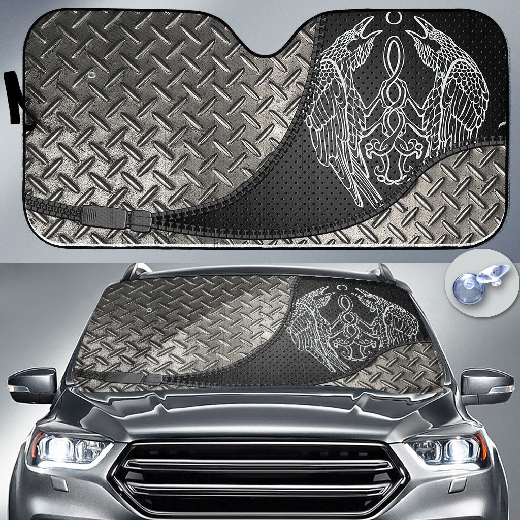 viking-auto-sun-shades-raven-catching-sun-reflection-celtic-knot-black-and-white-auto-sun-shades