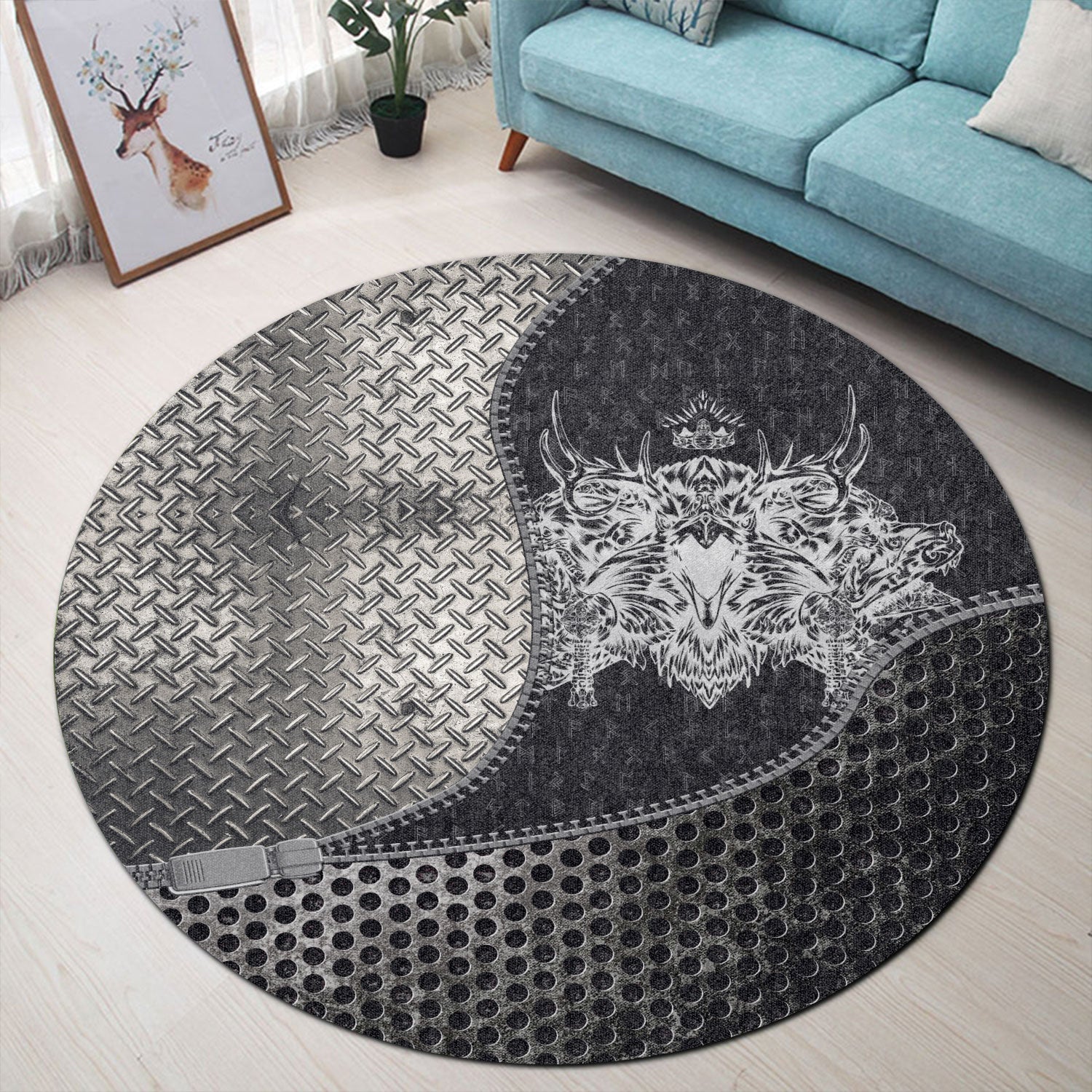 viking-carpet-raven-with-horns-and-soaring-crown-round-carpet