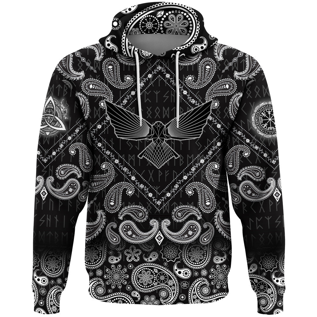 Viking Hoodie Raven With The Opened Wings with Bandana Paisley Style RLT12 - Wonder Print Shop