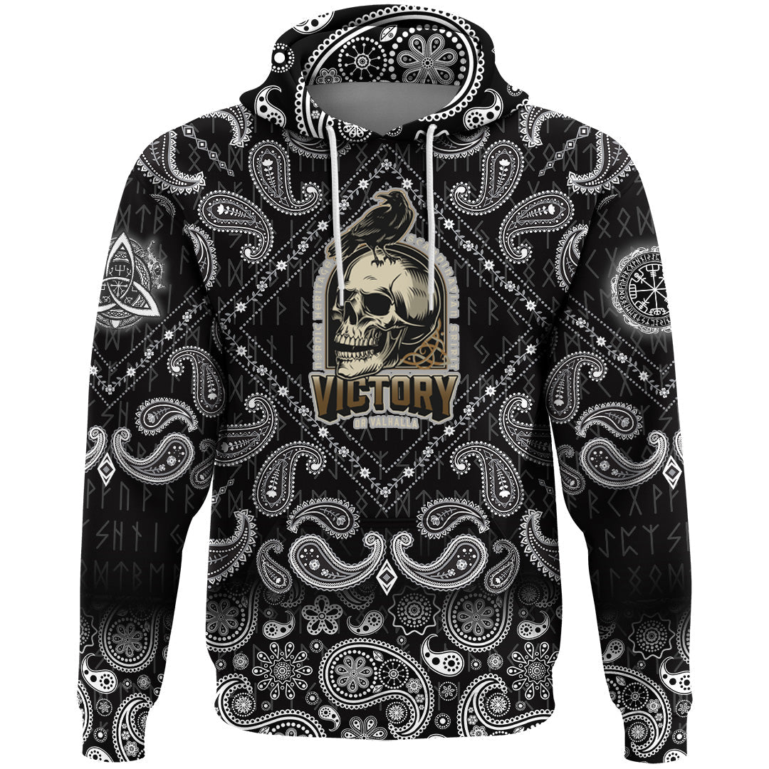 Viking Hoodie Raven and Skull with Bandana Paisley Style RLT12 - Wonder Print Shop