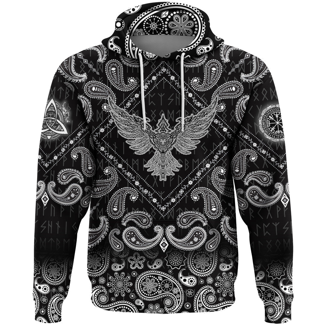 Viking Hoodie Raven of Midgard with Bandana Paisley Style RLT12 - Wonder Print Shop