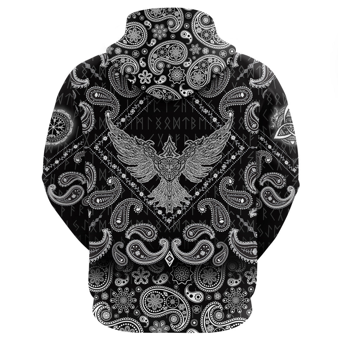 Viking Hoodie Raven of Midgard with Bandana Paisley Style RLT12 - Wonder Print Shop