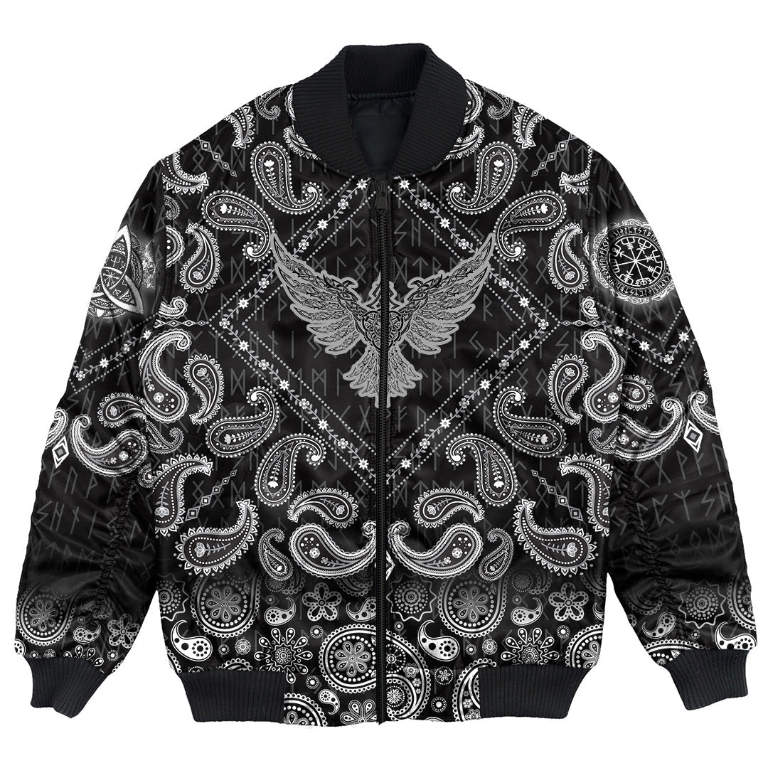 Viking Bomber Jacket Raven of Midgard with Bandana Paisley Style RLT12 - Wonder Print Shop