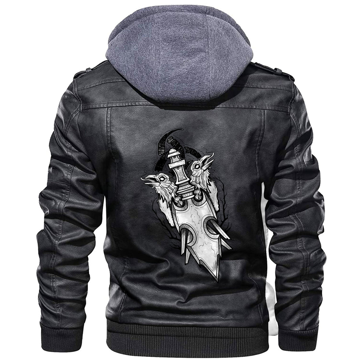 Viking Raven Art Inspired Moves Drawn As A Leather Jacket RLT12 - Wonder Print Shop
