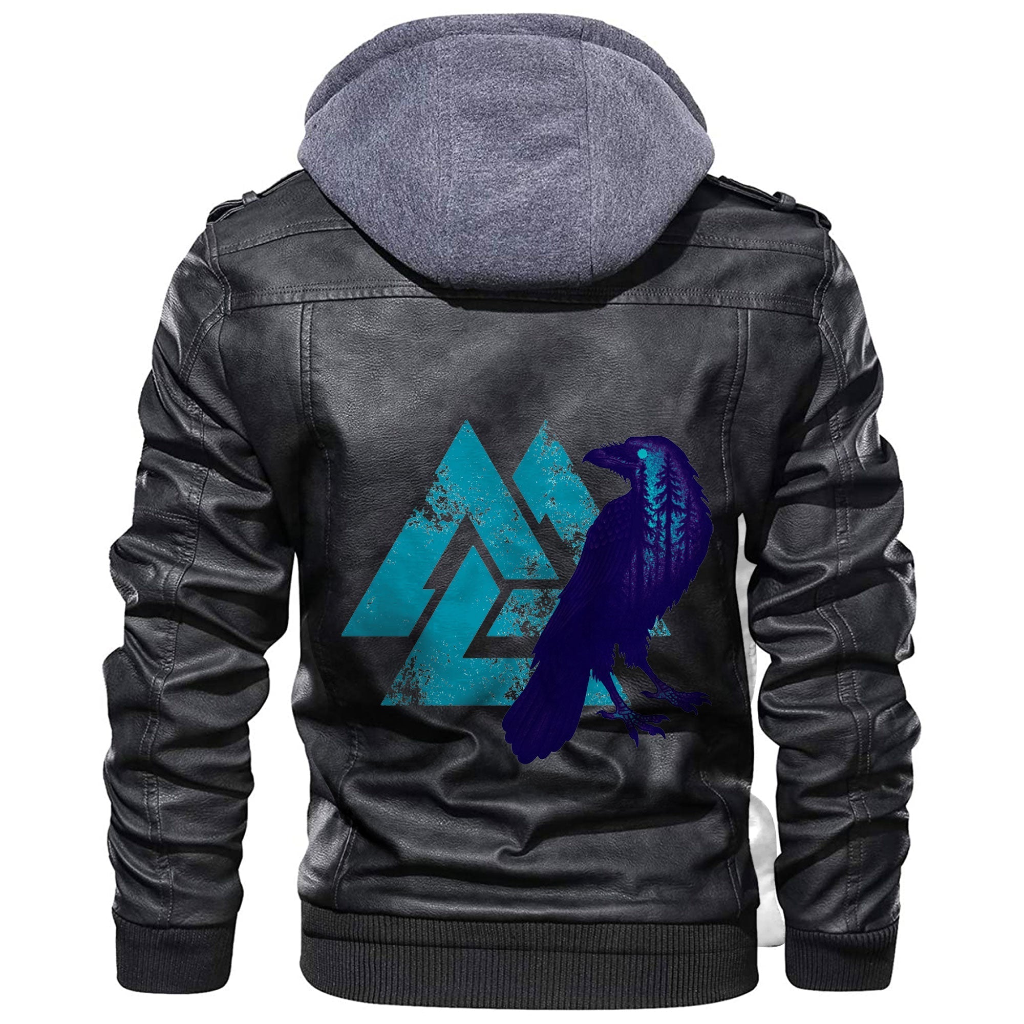 Viking Raven Skull and Valknut Symbol Leather Jacket RLT12 - Wonder Print Shop
