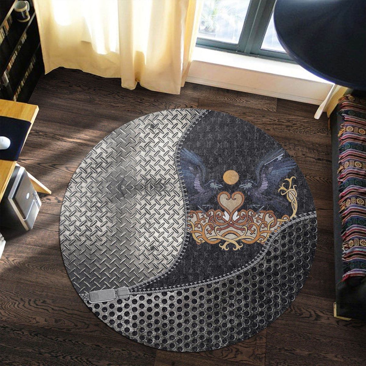 viking-carpet-ravens-in-love-celtic-ornament-colorful-round-carpet