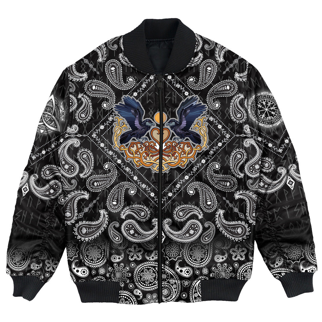 Viking Bomber Jacket Ravens In Love Celtic Ornament Colorful with Bandana Paisley Style RLT12 - Wonder Print Shop