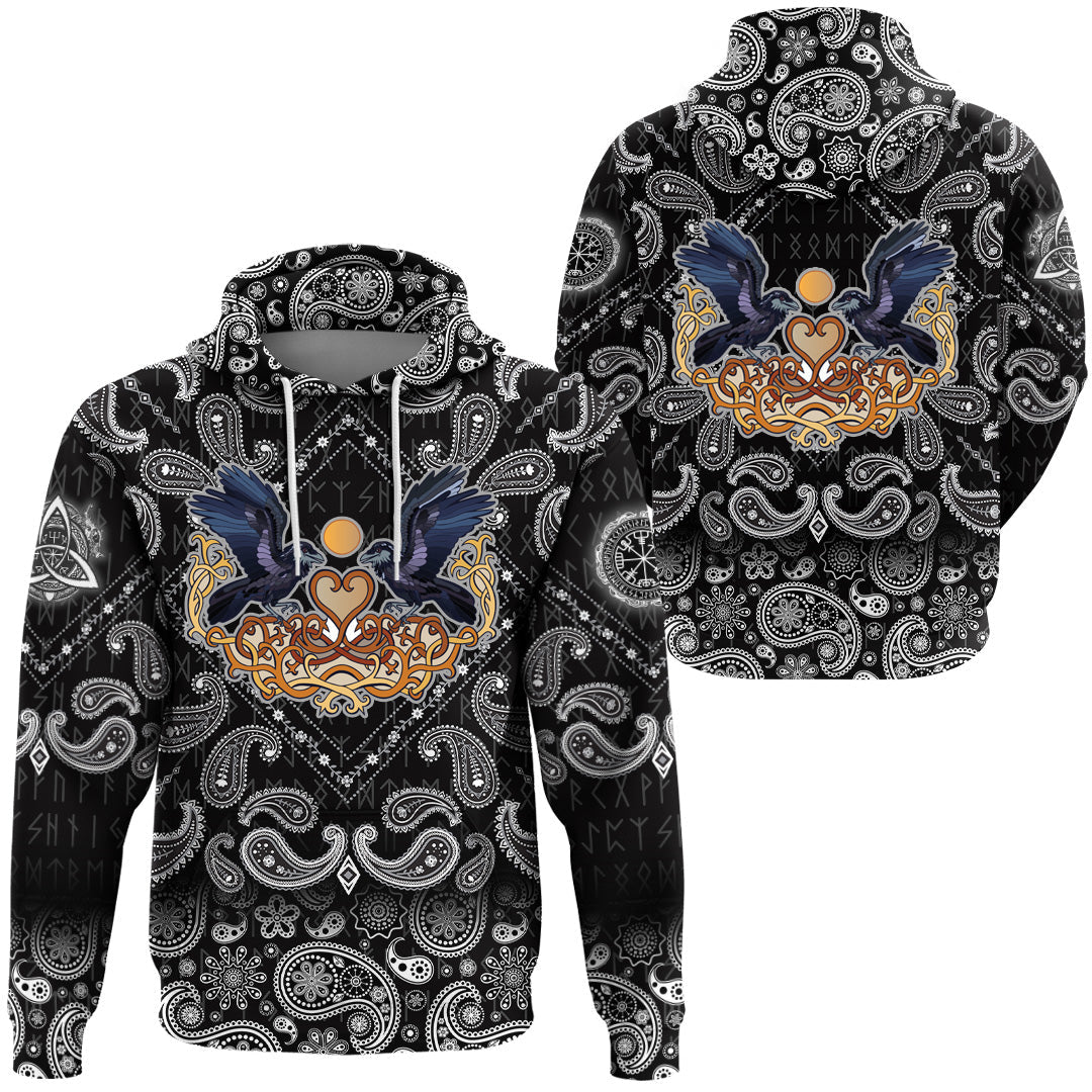 Viking Hoodie Ravens In Love Celtic Ornament Colorful with Bandana Paisley Style RLT12 - Wonder Print Shop