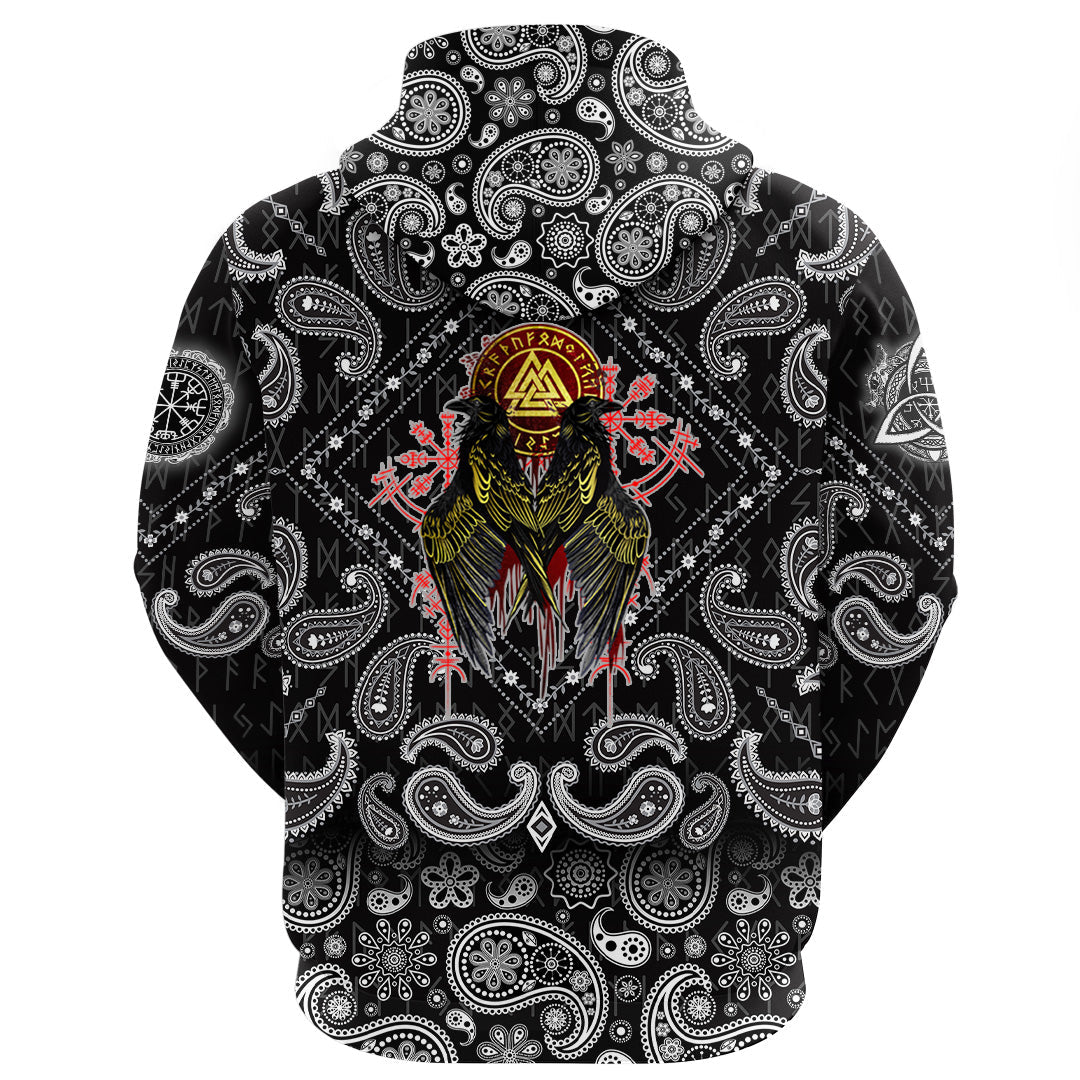 Viking Hoodie Ravens Valknut with Bandana Paisley Style RLT12 - Wonder Print Shop
