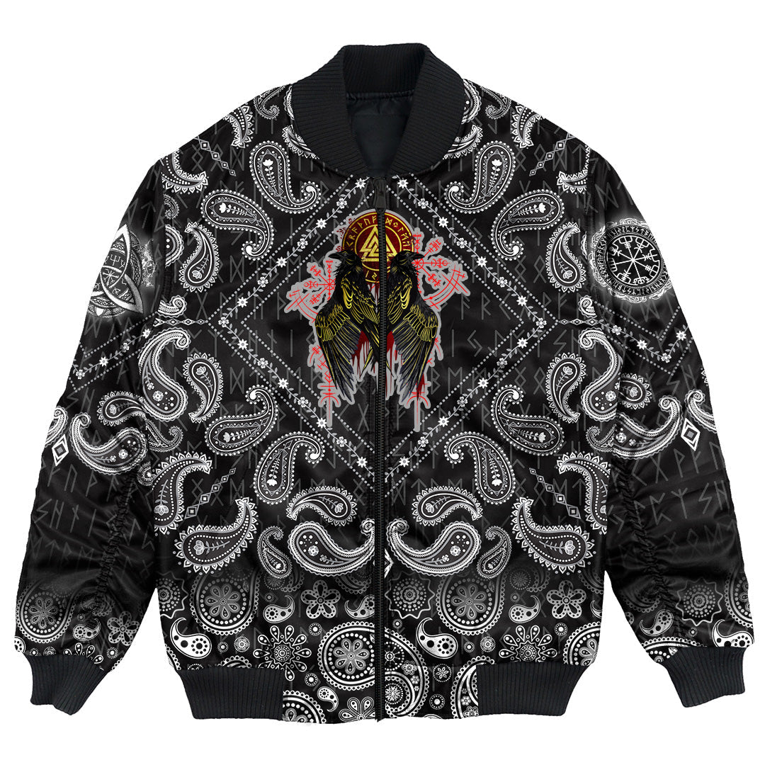 Viking Bomber Jacket Ravens Valknut with Bandana Paisley Style RLT12 - Wonder Print Shop