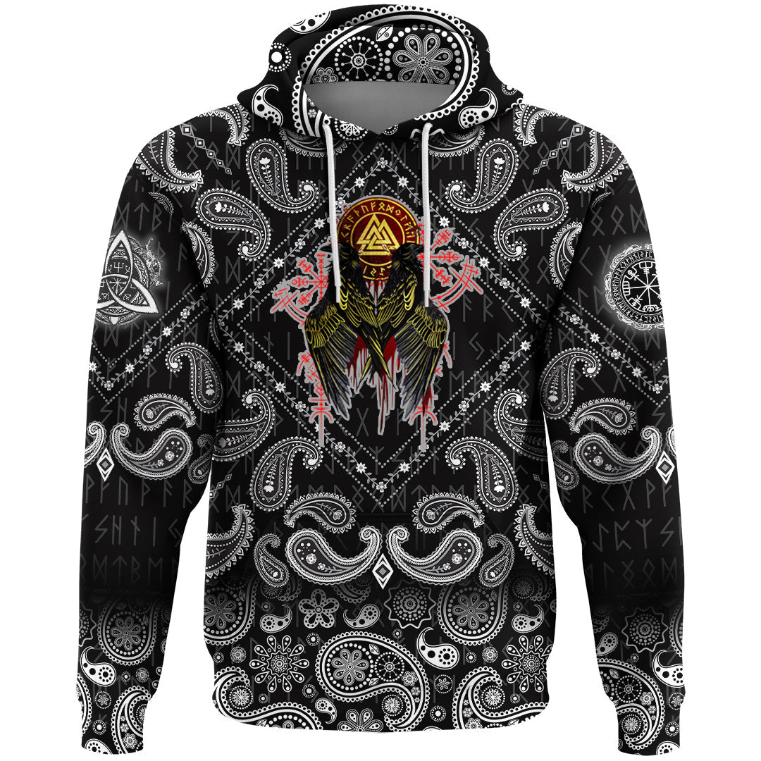 Viking Hoodie Ravens Valknut with Bandana Paisley Style RLT12 - Wonder Print Shop