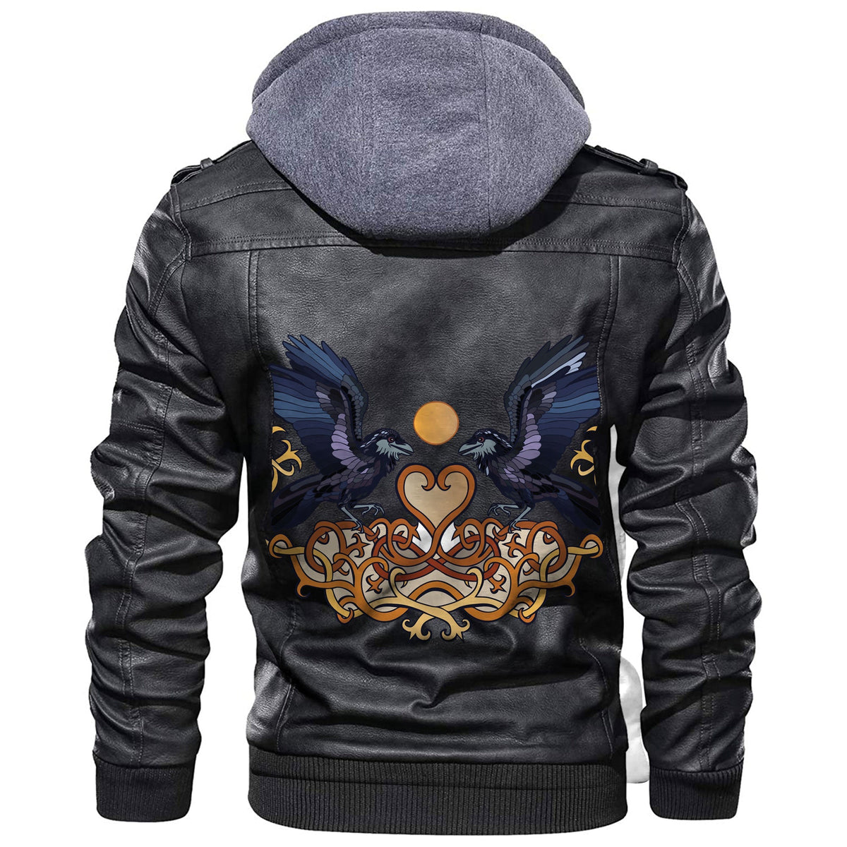 Viking Ravens In Love Celtic Ornament Colorful Leather Jacket RLT12 - Wonder Print Shop