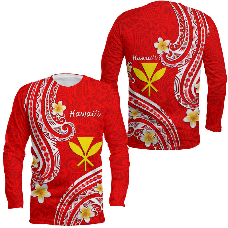 Hawaii Long Sleeve Shirt Red Polynesian Line Style - Wonder Print Shop