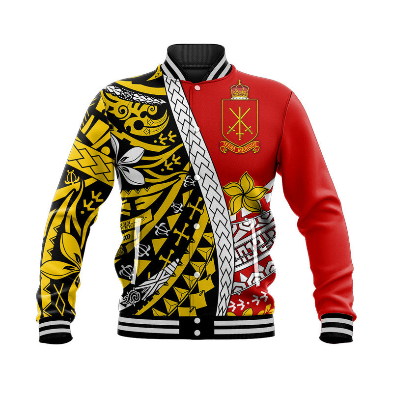 Tonga Terra Marique Baseball Jacket Red Polynesian Minimalist Style LT9 - Wonder Print Shop