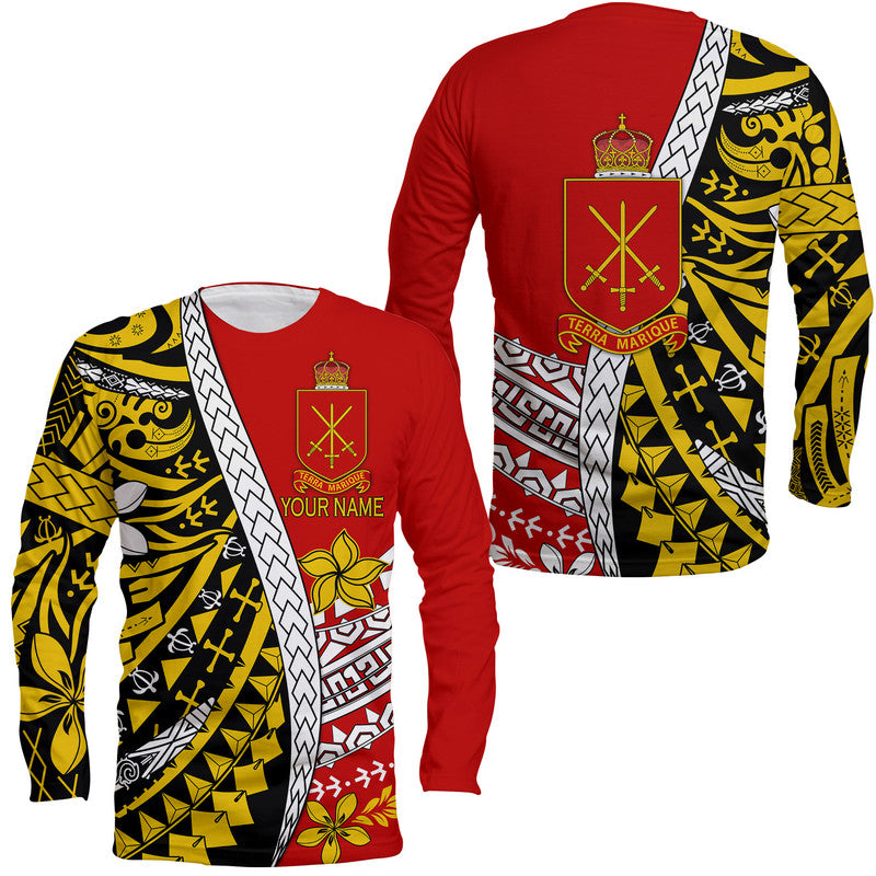Custom Personalised Tonga Terra Marique Long Sleeve Shirt Red Polynesian Minimalist Style - Wonder Print Shop