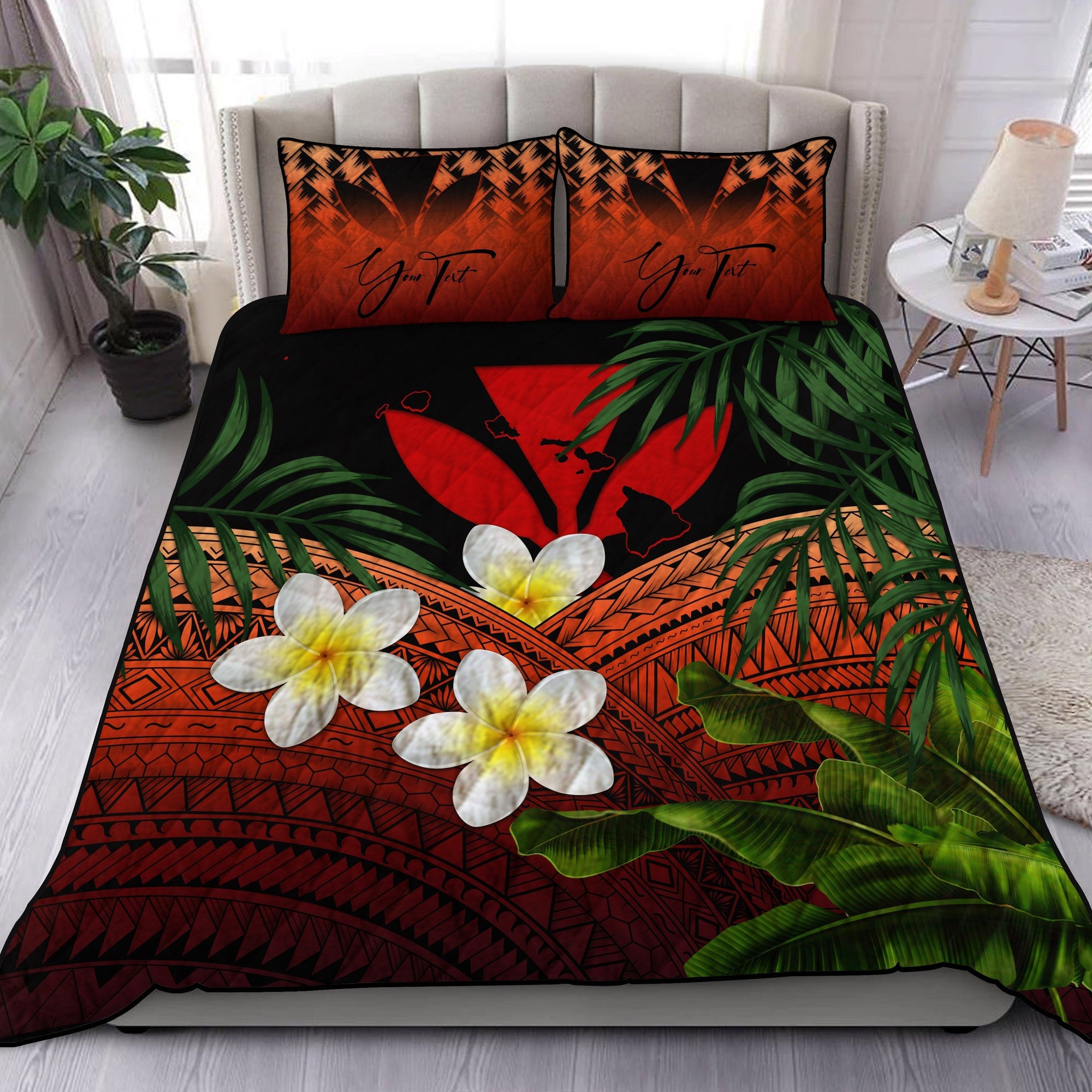 custom-kanaka-maoli-hawaiian-quilt-bed-set-polynesian-plumeria-banana-leaves-red-personal-signature