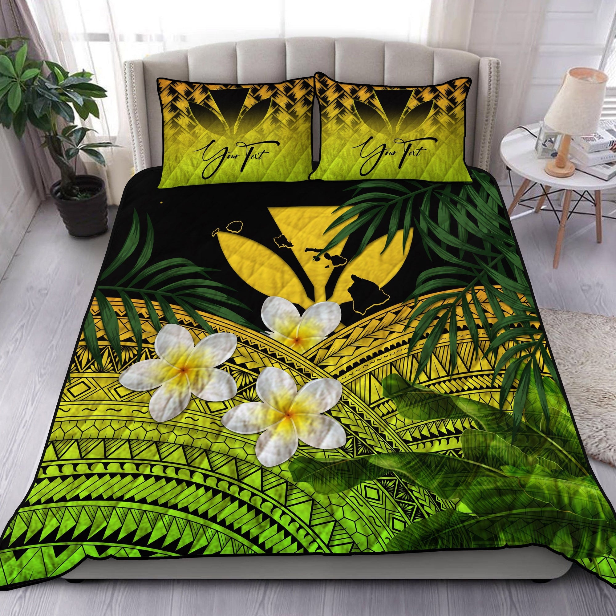 custom-kanaka-maoli-hawaiian-quilt-bed-set-polynesian-plumeria-banana-leaves-yellow-personal-signature