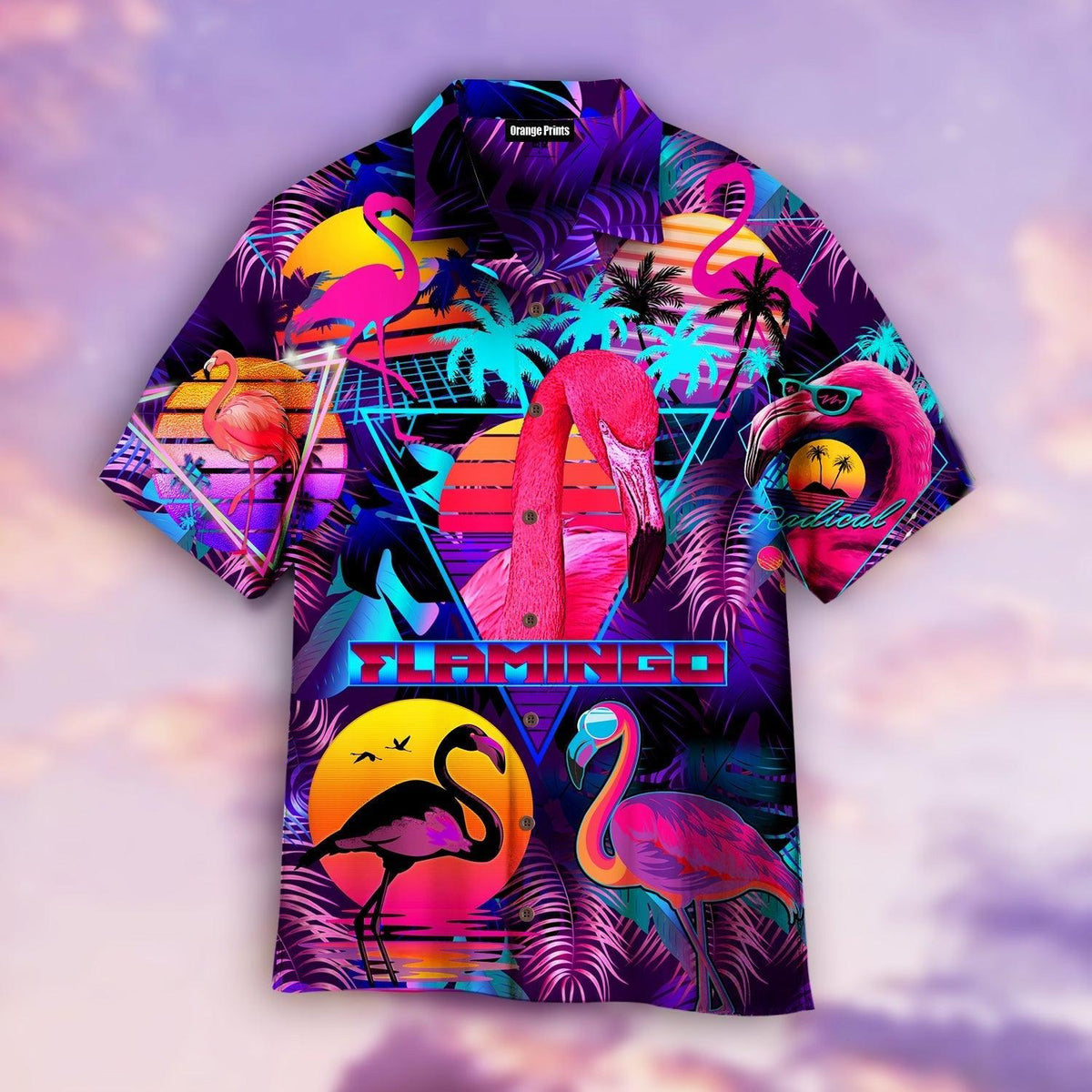 Retro Neon Tropical Flamingo Hawaiian Shirt - Wonder Print Shop