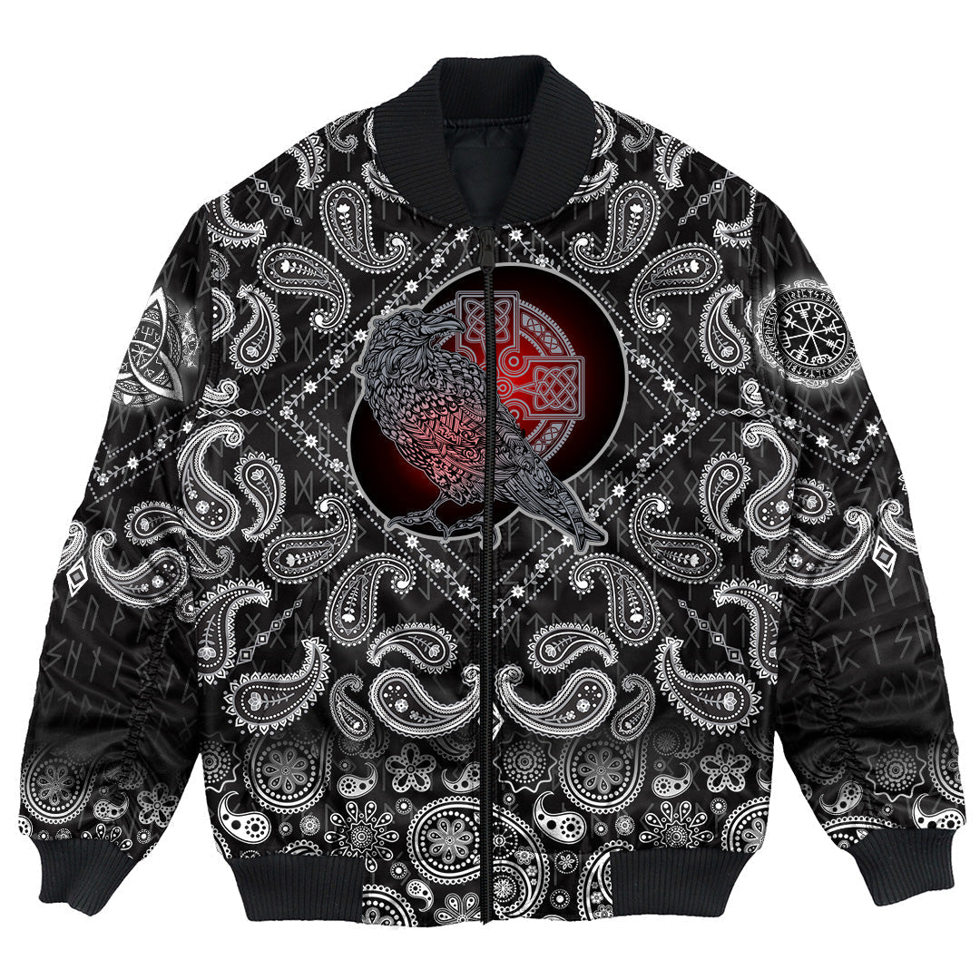 Viking Bomber Jacket Reven Triskele with Bandana Paisley Style RLT12 - Wonder Print Shop