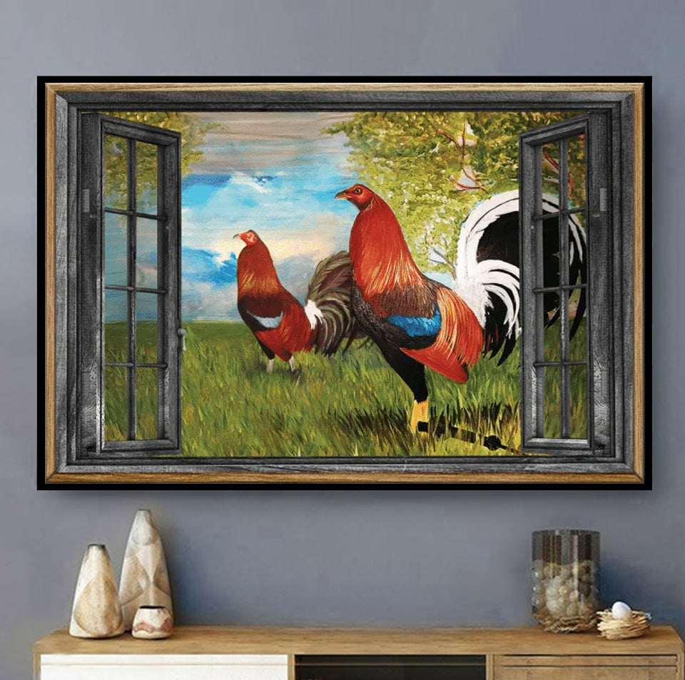 rooster-window-blue-sky-horizontal-poster