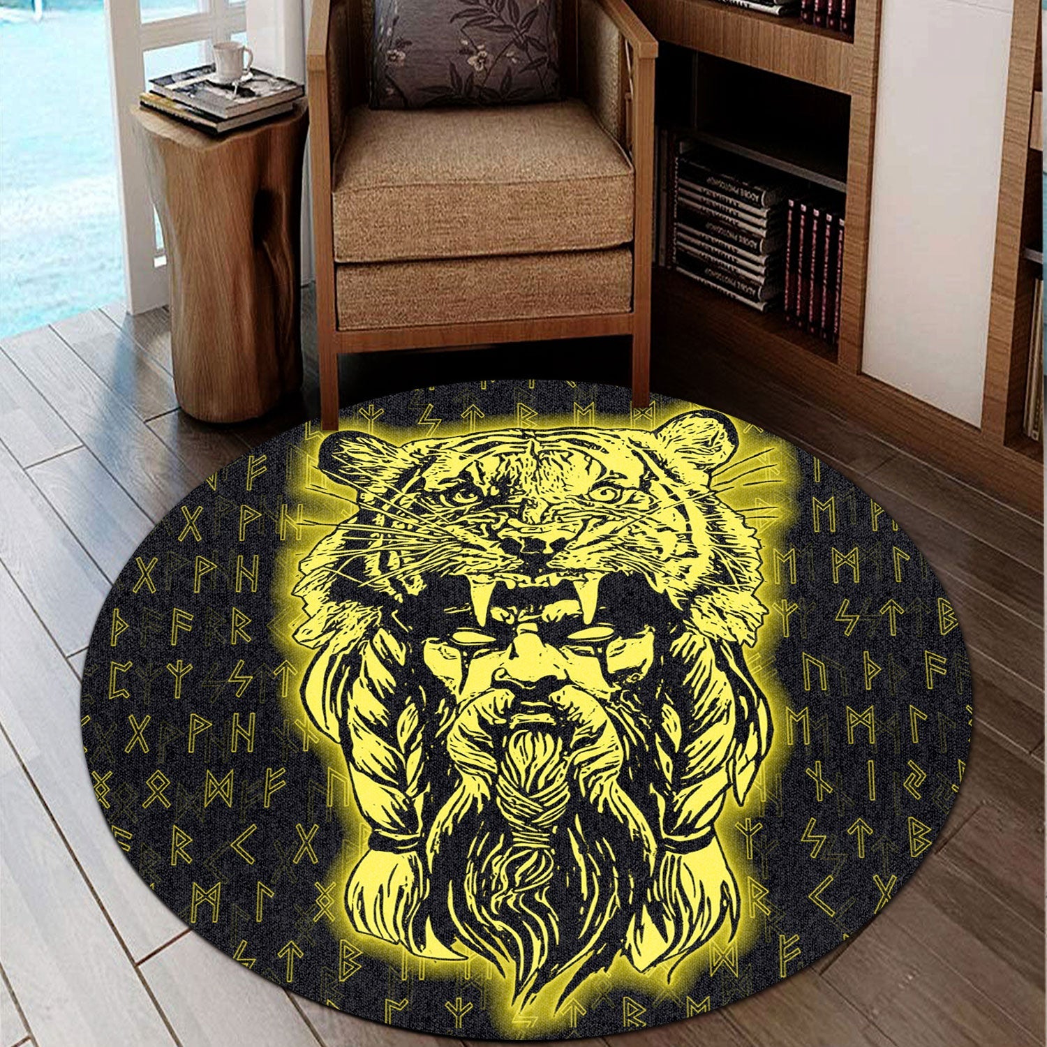 wonder-print-round-carpet-wolf-odin-viking-set-gold-round-carpet