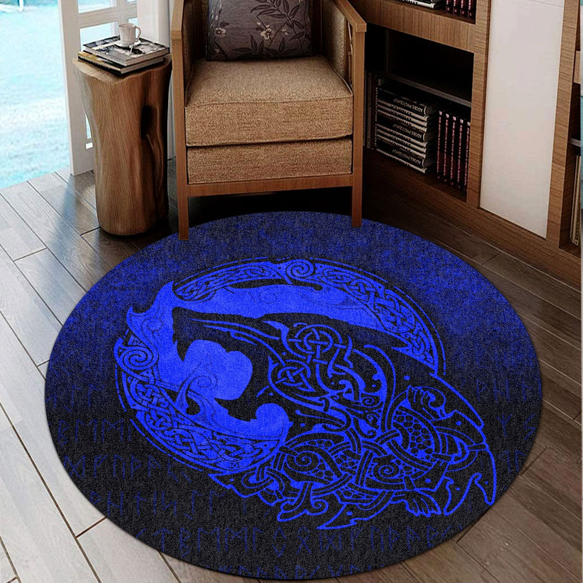 viking-round-carpet-fenrir-viking-3d-tattoo-blue-version-round-carpet