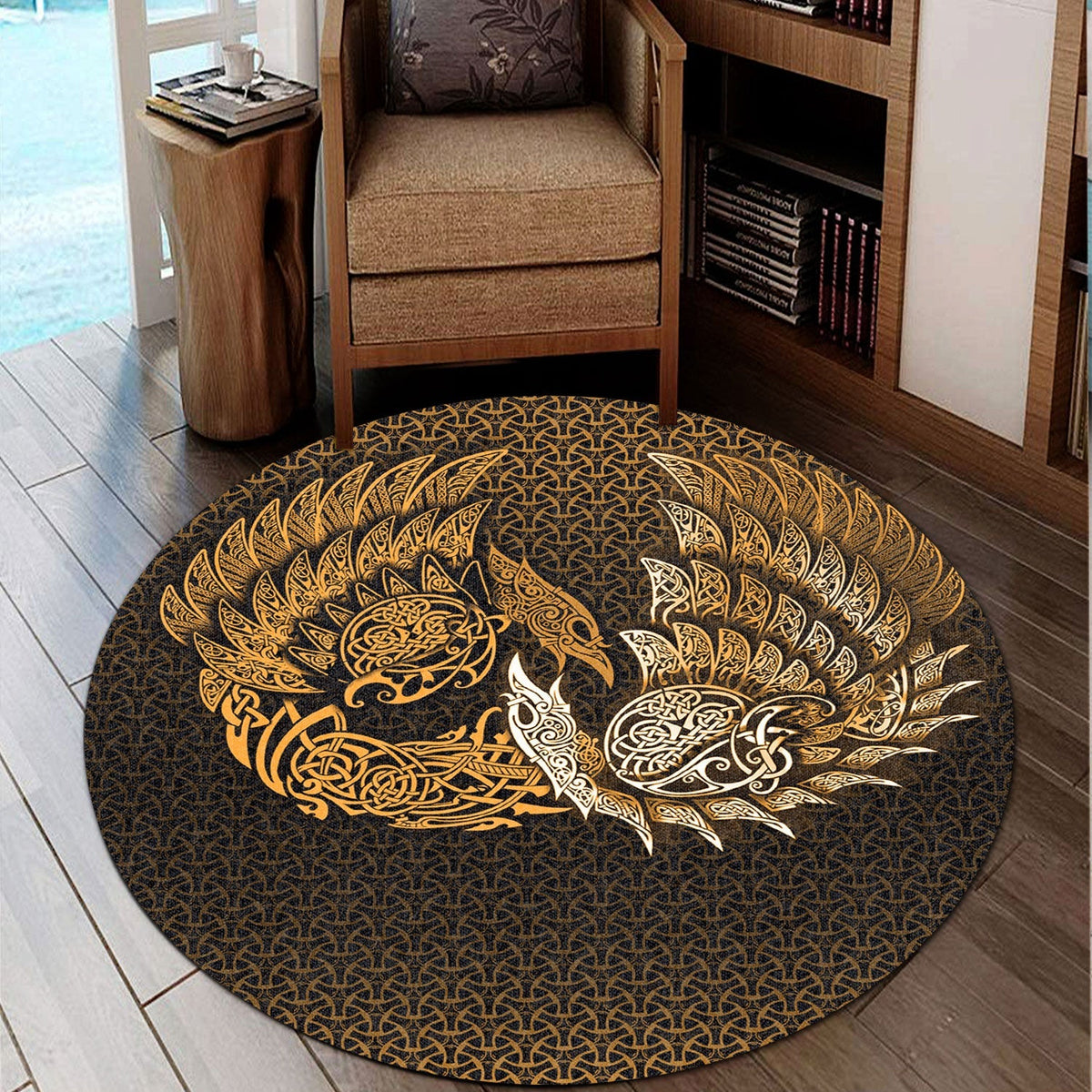 viking-round-carpet-ragnarok-huginn-muninn-gold-version-round-carpet