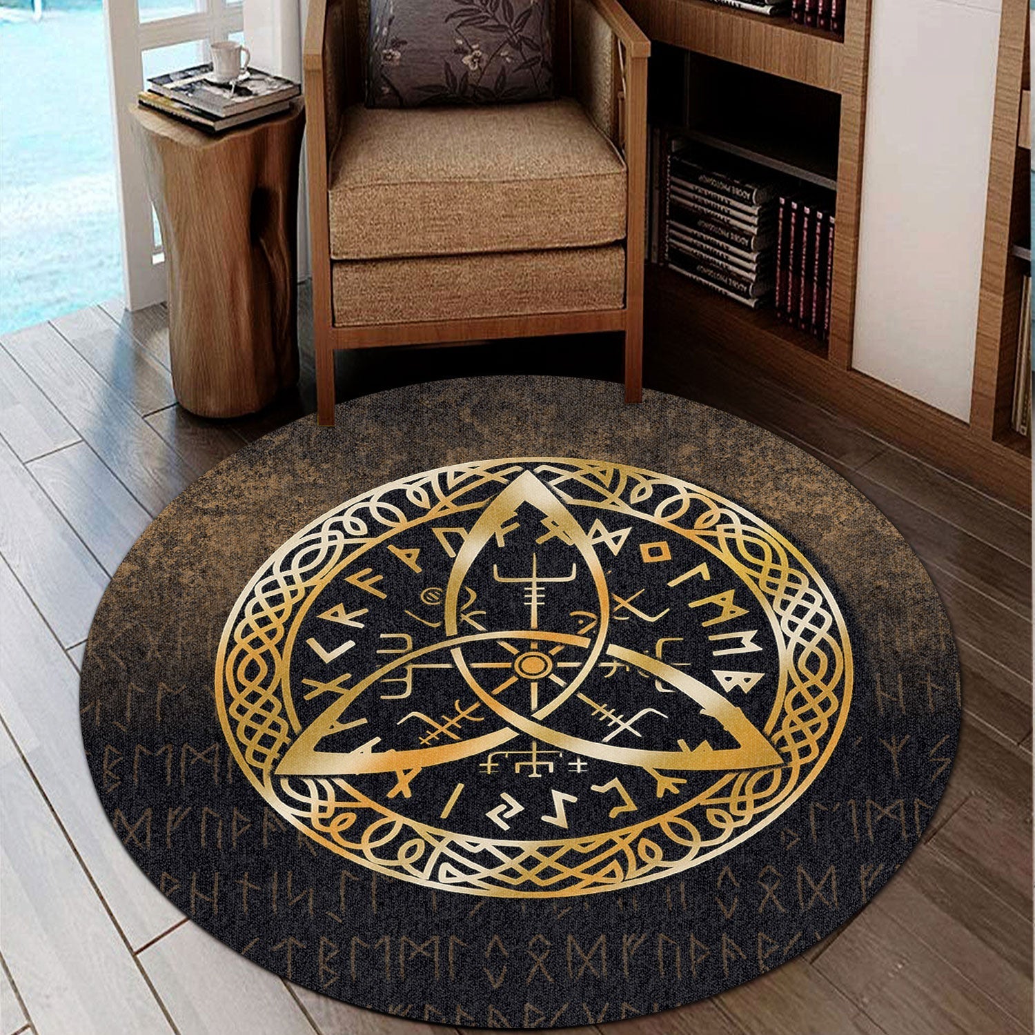 viking-round-carpet-vegvisir-nordic-viking-rune-gold-version-round-carpet
