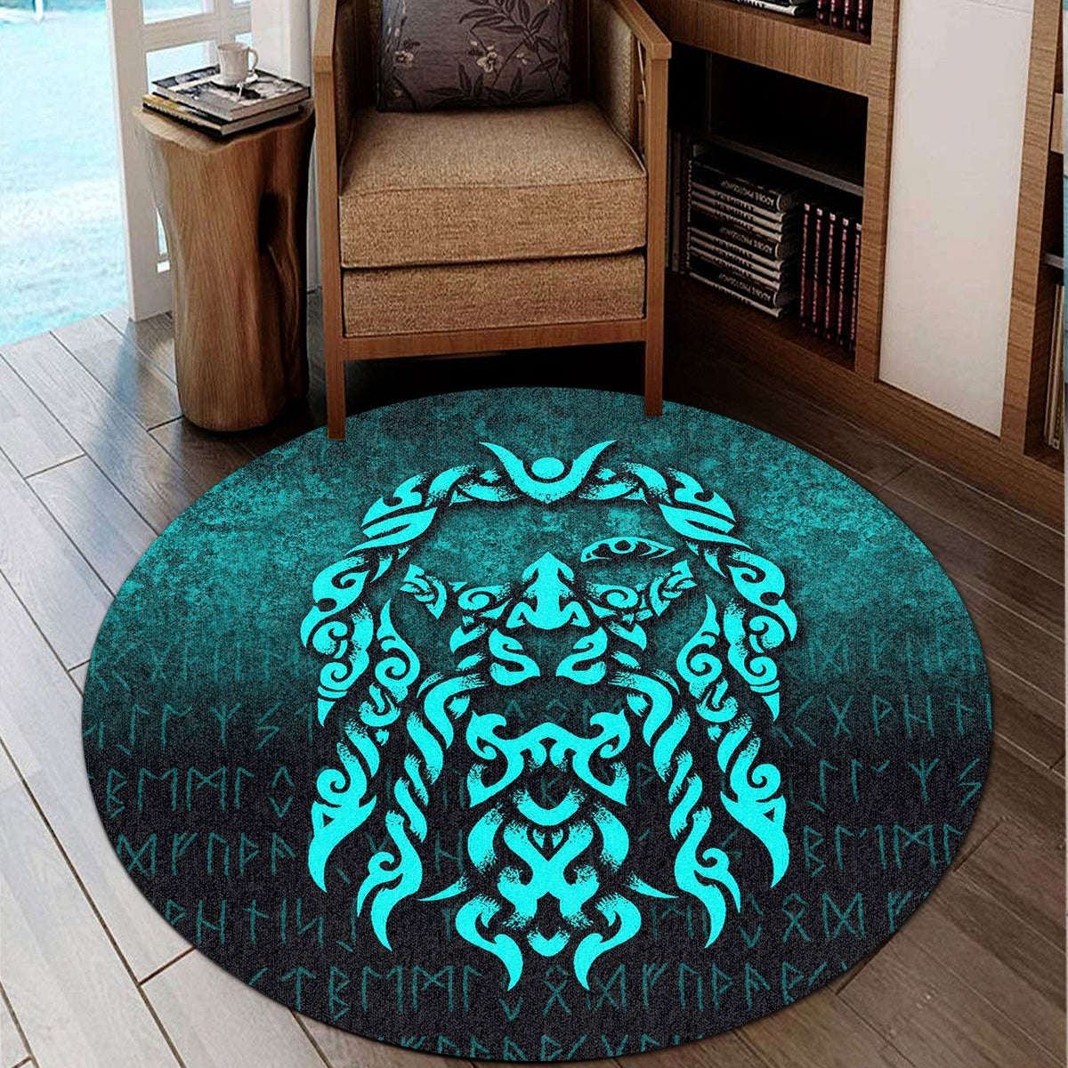 viking-round-carpet-viking-god-odin-allfather-in-asgard-raven-god-cyan-version-round-carpet