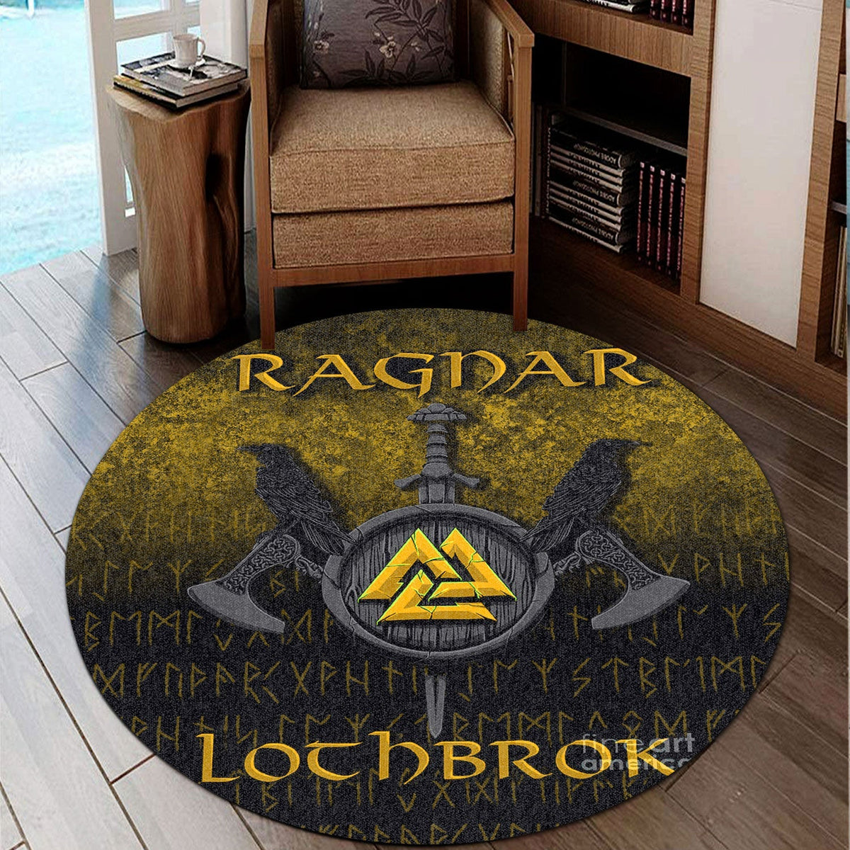 viking-round-carpet-ragnar-lothbrok-ragnar-lodbrok-viking-warrior-gold-version-round-carpet