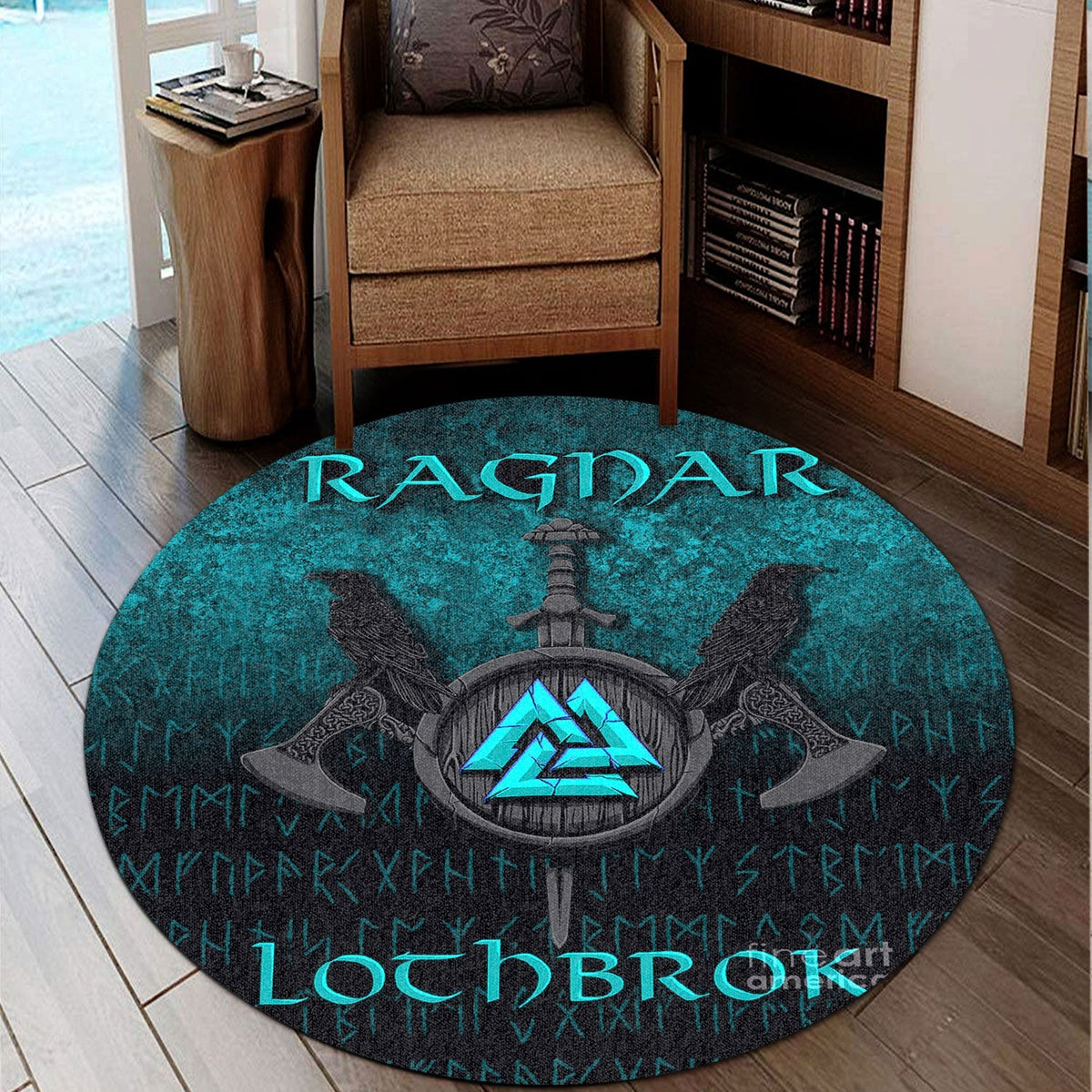 viking-round-carpet-ragnar-lothbrok-ragnar-lodbrok-viking-warrior-cyan-version-round-carpet