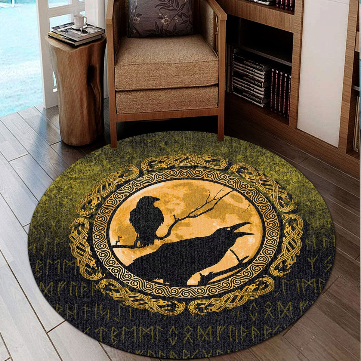 viking-round-carpet-vikings-huginn-muninn-odin-ravens-gold-version-round-carpet